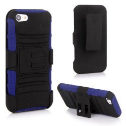 iPhone 5 Silicon+PC Dual Hybrid Case with Stand and Holster Clip (Black-Blue)